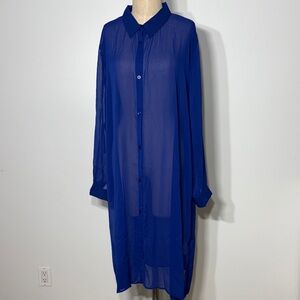 Chic Sheer Long Sleeve Dress in Royal Blue